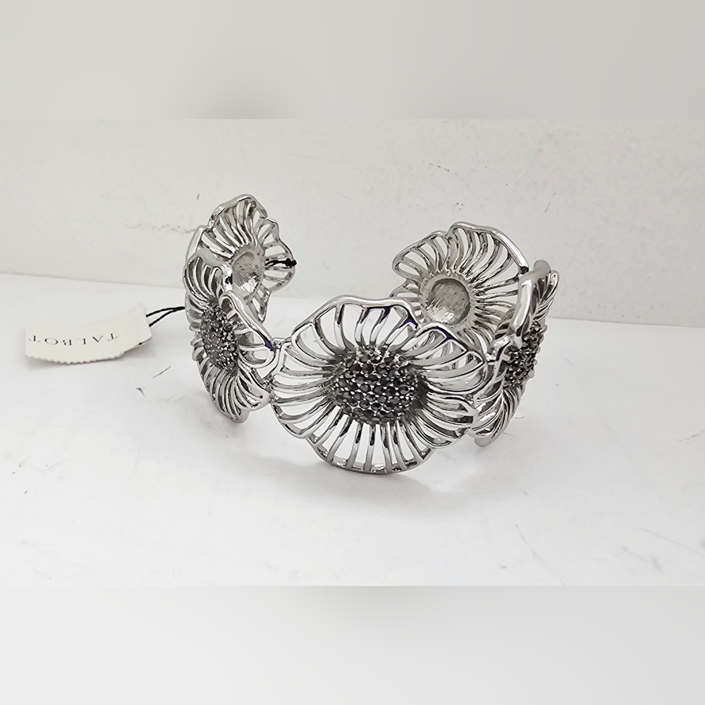 NWT Talbots Silver Stencil Filigree SunflowerFloral Bracelet